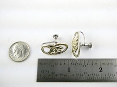Vintage Gilt Front Sterling Silver Deco Style Leaf Screw Back Earrings 5g .75 In