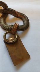 Vintage Gold Tone Brutalist Snake Chain & Rectangle Bar Pendant Necklace