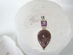 Vintage Sterling Silver 925 Large Natural Purple Rutilated Quartz Necklace