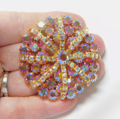 STARBURST VINTAGE PINK & AURORA BOREALIS PRONG SET RHINESTONE BROOCH ✨