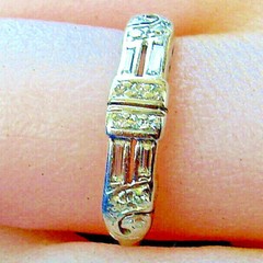 Original EARTH MINED DIAMOND Deco Wedding BAND Antique SOLID PLATINUM Ring S 5.5