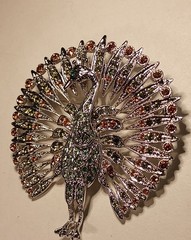 Vtg JBK Peacock Bird Brooch Camrose Kross MultiCrystal Animal Figural Pin Jackie