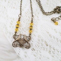 Small Art Nouveau Lovebird Necklace, Handmade Antique Brass Handmade Jewelry