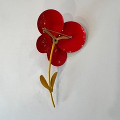 Vintage LARGE, RARE & NICE! 1960s Enamel Flower Brooch Pin in Red Brown Yellow
