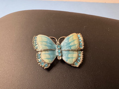 Sky Blue Enamel Crystal Butterfly Brooch