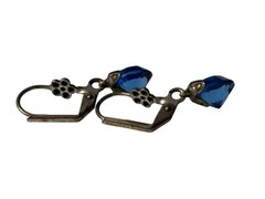 Blue Stimulated Sapphire Sterling Silver Earrings Faceted Crystal Unmarked VTG
