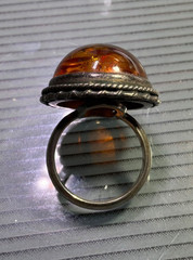 Vintage Large 18mm Dome Natural Baltic Amber Sterling Silver Ring