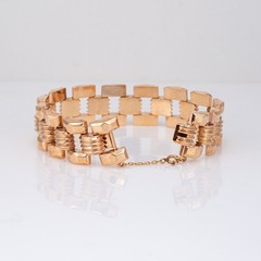 1940s Portuguese Retro Bracelet 19k Rose Gold 7.5″ Fine Jewelry Square Link