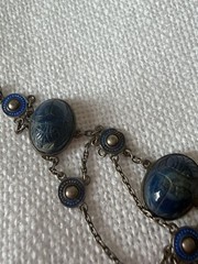 Art Deco Enamel Lapis Lazuli Glass Scarab Necklace Egyptian Revival Enamel Rare