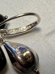 Vintage 925 Italy Dangling Pear Shaped Sterling Silver & Black Onyx Earrings
