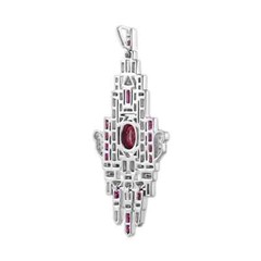 Art Deco Style Lab Created Ruby & Diamond Wedding Pendant 14k Yellow Gold Finish