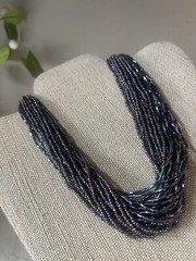 Vintage Oil Slick Iridescent Bead Torsade Necklace Statement Brass Boho Chic