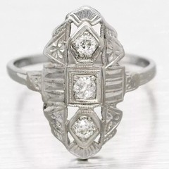Art Deco Style Round Lab Created Diamond Three Stone Engagement Ring 14K Gold FN