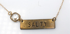 MSCO 1/20 14k Gold Filled Salty bar word clear stone pendant 19″ Necklace