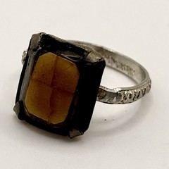 Vintage Hong Kong Large Honey Amber Color Resin Cabochon Ring Size 8.75