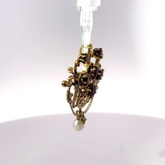 Antique 14k Stamped Yellow Gold Garnet & Pearl Brooch Pin