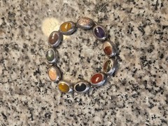 Vintage Taxco Mexico Sterling Silver Multi Stone Link Bracelet