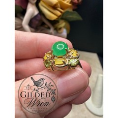 Vintage 14K Gold Jade & Tourmaline Estate Cocktail Ring | Size 7 | 4.94g