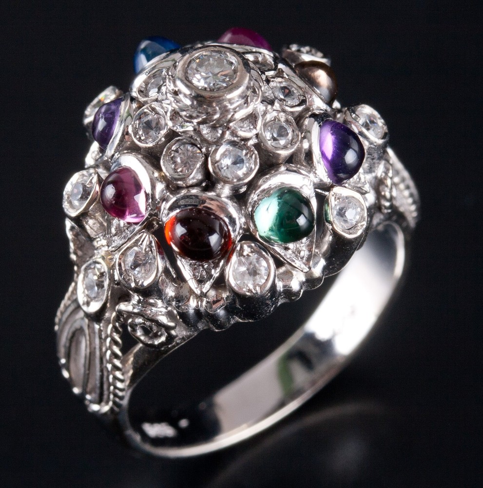 Vintage 1970’s 14k White Gold Multi-Stone Dome Style Ring 1.76ctw 8.8g