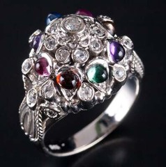 Vintage 1970’s 14k White Gold Multi-Stone Dome Style Ring 1.76ctw 8.8g