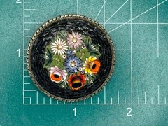Vintage Micro Mosaic Glass Tiles Floral Round Brooch Pin Italy Signed