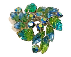 Juliana DeLizza Elster AB Rhinestone Blue Greens Givre Glass Leaf Molded