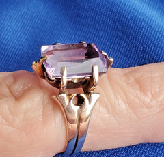 Original VINTAGE Amethyst Solid 14K ROSE GOLD DECO Engagement Ring Solitaire 7