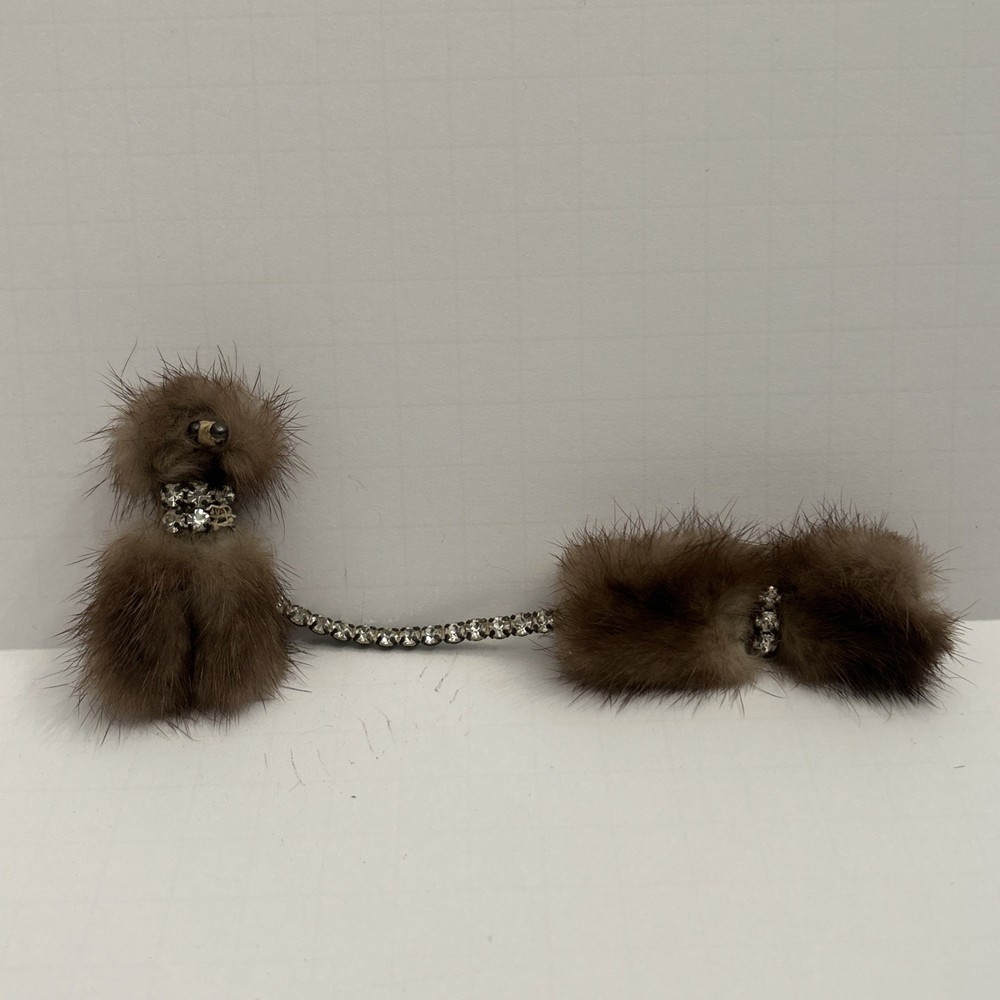 VTG Mink Fur Poodle Dog Brooch, Dark Brown Lapel Pin