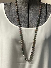 1980’s hand knotted green multicolored agate beads no clasp 33 in necklace