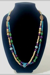 VTG 30″ Bohemian Artisan NECKLACE Stone & Glass Beaded Double-Strand 1980s