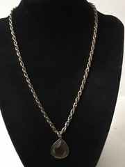 Vintage Antique Tone Weave 17 in Necklace with Amber Stone Tear Drop Charm