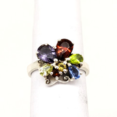 Vintage Luxury RING “Samotsvety”Silver 925 with Bright Stones -size: 7.5US| #127
