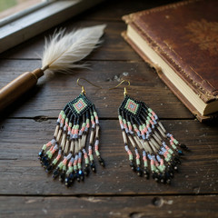 Vintage Southwestern Statement Earrings Beaded Dangle Drop Artisan Pierced