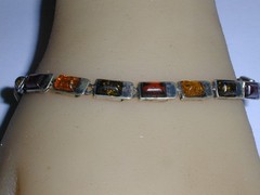VINTAGE STERLING SILVER TRI COLOR AMBER LINK BRACELET- 7 3/4″ LONG