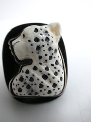 Amy Kahn Russel Sterling Silver 925 Leopard Modernist Black Horn RING Size 6