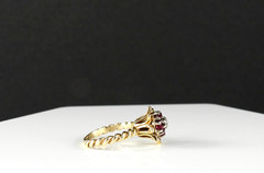 Vintage Solid 14K Yellow Gold Ring Ruby Diamond Cluster Fine Fancy Jewelry