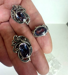 Vintage 1974 Soviet Silver 875 Set Alexandrite Color Change Filigree Kharkiv 4ХЮ