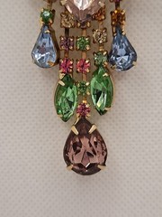 Vintage Chandelier Large Brooch & Earrings Multicolor Rhinestones Set