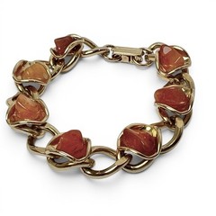 Chunky Natural Stone Bracelet Gold Tone Retro Chic Nuggets Earthy Orange Brown