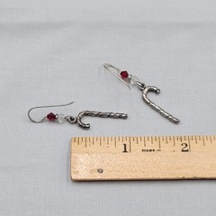 Vintage Christmas Candy Cane Pierced Earrings Silver tone Dangle Crystal 1.25″