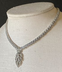 Vintage Pavé Crystal Rhinestone Statement Necklace Feather Drop
