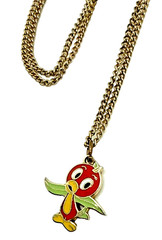 Vintage 1970s Disney Florida ORANGE BIRD Pendant Necklace Enamel Gold Tone 15″