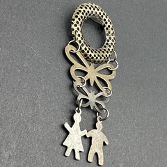 Vintage Dangling Butterfly And People Brooch Pin J44J