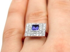 Vintage 0.78Ct Tanzanite and 0.92Ct Diamond 18K White Gold Dress Ring