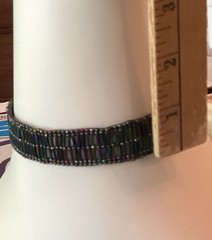 Vintage Black Iridescent Choker 14” Glass Bead Purple Green Blue Peacock Colors