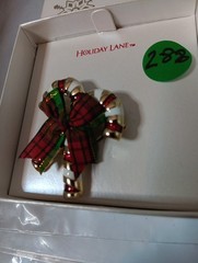 Holiday Lane gold-tone candy cane brooch pin,