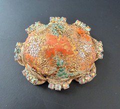 Vintage Easter Egg Orange Glass Cabochon and Clear Crystal Gold Tone Brooch