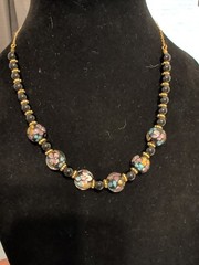 Vintage Necklace Lot Of 3 Venetian Glass Enamel Bezel Set Crystal Floral Layer