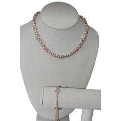 Anne Klein Rose Gold Tone Necklace & Bracelet Set Rhinestone Tag New
