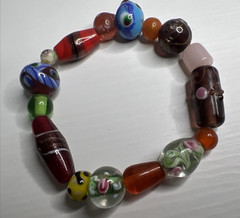 Vintage Art Glass Large Bead Stretchable Multicolored Bracelet